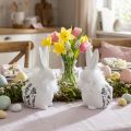 Keramikhasen sitzend Weiss mit Blumen und Federn 9×7×14cm Innenbereich 2er-Set | Floristik24.ch