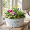 Metall Blumenschale rund 25×10cm Weiss-Blau Pflanztopf für Innen- und Aussendekoration | Floristik24.ch