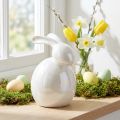 Keramik Osterhase Weiss Perlmuttfarben H17cm Frühlingsdeko | Floristik24.ch