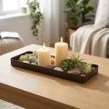 Dekotablett Metall mit geflammtem Holzboden, 34,5×11×3 cm, schwarz/natur | Floristik24.ch