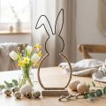 Osterhase Tischdekoration Metall 32 cm Schwarz und Natur auf Holzsockel | Floristik24.ch