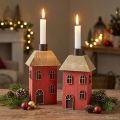 Kerzenhalter aus Holz in Hausform Rot 14,5 cm 2er-Set für Stabkerzen | Floristik24.ch