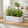 Ziegelform Holzkasten mit Metallbeschlägen, Weiss Gewaschen, L32cm H9cm, Antik-Optik | Floristik24.ch