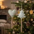 Filzanhänger Herzen und Tannen Grün 11cm mit Jute und Holzperlen | Floristik24.ch