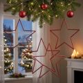 Rote Weihnachtssterne mit Glitter 24 cm 6er Set zum Aufhängen | Floristik24.ch