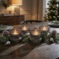 Teelichthalter aus getöntem Glas geriffelt Grau Ø9cm H7cm 4er-Set | Floristik24.ch
