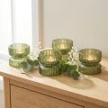 Teelichthalter Glas geriffelt Grün Ø9cm H7cm 4er-Set | Floristik24.ch