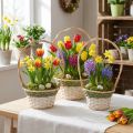 Blumenkorb-Set aus Holzgeflecht mit Henkel Ø18–26cm Grün Grau Weiss 3-teilig | Floristik24.ch