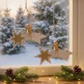 Engel auf Sternschnuppe aus Holz zum Hängen Weiss Gold H13cm B21,5cm 2er-Set | Floristik24.ch