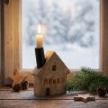 Deko-Haus mit Kerzenhalter aus Mangoholz und Metall 10,5×3,5×13 cm Natur Schwarz | Floristik24.ch