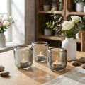 Teelichthalter Glas Grau 8 cm mit Rillen-Dekor 6 Stück | Floristik24.ch