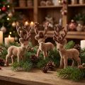 Dekofigur Hirsch Mini Braun Kunststoff Beflockt 11cm 6er-Set | Floristik24.ch