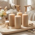 Stumpenkerzen aus Wachs Beige Rillenstruktur Ø 70 mm H 130 mm 4 Stück | Floristik24.ch
