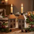 Kerzenhalter aus Holz in Hausform für Stabkerzen 14,5 cm, 2er-Set, grau-beige | Floristik24.ch