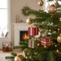 Weihnachtsdekoration Geschenkanhänger Pappmaché 6cm Rot Grün Gold 3er-Set | Floristik24.ch
