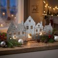 Weihnachtsdeko Teelichthalter Stadtsilhouette Metall Silber 25cm | Floristik24.ch