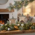 Deko-Hänger Holzsterne 14,5 cm Natur Gold 2er-Set | Floristik24.ch