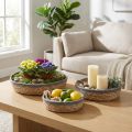 Rundes Korbtablett-Set aus Schilf, 3er-Set Ø33/30/25 cm, Natur Braun Grau, für Dekoration und Pflanzen | Floristik24.ch