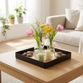 Deko-Tablett Metall-Holz quadratisch 25,5×25,5×4cm Natur Schwarz | Floristik24.ch