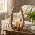 Laterne aus Mangoholz und Glas für Teelichter Ø12cm H20cm Natur | Floristik24.ch