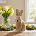 Deko Hase sitzend aus beflocktem Kunststoff in Hellbraun, Höhe 22 cm für Osterdekoration | Floristik24.ch