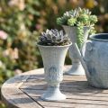 Deko Kelch Metall Antiklook Weiss Blau Ø11cm H17,5cm Tischdeko | Floristik24.ch