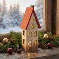 Holzhaus Deko Lichthaus Rot Natur 8,5×6,5×22 cm Für Batterien | Floristik24.ch