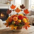 Herbstdeko Ahornblatt Stecker aus Holz und Filz, 35cm, 12er Set, Orange, Braun, Hellorange | Floristik24.ch