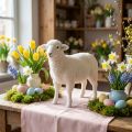 Schaf Dekofigur aus Kunststoff – Weiss Beflockt 30 × 28 cm – Tischdekoration Ostern | Floristik24.ch