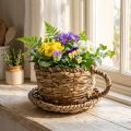 Pflanzgefäss aus Stroh mit Unterteller Ø 17 cm H 13 cm für Indoor-Deko | Floristik24.ch