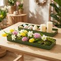 Dekotablett aus Metall und Holz Grün 35,5×11×3cm für Tischdekoration und Gestecke | Floristik24.ch