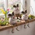 Keramik Kantenhocker Hase Set 3-teilig 6,5 × 7 × 9,5 cm mit Jutebeinen für Frühlings- und Osterdekoration | Floristik24.ch