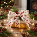 Weihnachtsband Baumwolle Creme mit Santa-Motiv 40mm x 15m für Dekoration | Floristik24.ch
