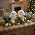 Schneeeulen-Dekofigur im 2er-Set aus Kunststoff und Kunstfell, Weiss und Braun, H13 cm | Floristik24.ch