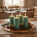 Stumpenkerzen Rillen Smaragdgrün Wachs 70 x 130 mm 4er Set | Floristik24.ch