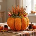 Pflanztopf aus Sisal in Kürbis-Optik Ø21xH12 cm Orange/Gelbgrün mit Folie für Herbstdekoration | Floristik24.ch