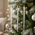 Eiszapfen Hängedekoration Kunststoff Silberglitter 28cm 3 Stück | Floristik24.ch