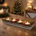 Kerzenhalter rechteckig Weiss Metall Holz 60x15x5cm | Floristik24.ch