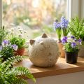 Keramik Katze Dekofigur rund beige 13 cm für Wohnzimmer und Schlafzimmer | Floristik24.ch