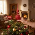Christbaumspitze aus Glas Rot 34cm mit Schneeflocken | Floristik24.ch