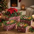 Blumenkasten Holz Weihnachten Vintage Rot-Weiss mit Folie, 24-40cm, 4er-Set | Floristik24.ch