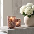 Windlicht aus Glas Braun Silber mit Rosa Pfingstrosen H18cm | Floristik24.ch