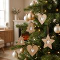 Christbaumanhänger aus Papier Stern Herz Tanne Braun Weiss 7cm 36 Stück | Floristik24.ch