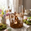 Windlicht aus Metall mit Glas, Edelrost-Optik, Motive mit Hasen und Blumen, Ø 11,5 cm, Höhe 18 cm | Floristik24.ch