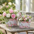Pflanztopf-Set Kunststoff Rose-Motiv, Deko-Blumenwanne 21,5 cm / 18,5 cm, 2 Stück | Floristik24.ch