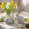 Deko-Hasen Set aus Polyresin, 21/14 cm, Beton-Optik mit Silberakzenten, Indoor und Outdoor | Floristik24.ch