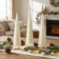Tannenbaum Dekobaum aus Kunststoff mit Holzfuss, 40 cm, weissgrau, Set mit 3 Stück für saisonale Dekoration | Floristik24.ch