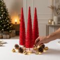 Deko Tannenbaum schmal künstlich Rot mit Holzsockel 40 cm 3er-Set | Floristik24.ch