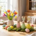 Holz Osterhasen Dekofiguren mit Perlenkette in Pastellfarben 14,5×5 cm 3er-Set | Floristik24.ch