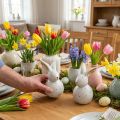 Keramik Osterhasen Figuren 17 cm – Hellgrau mit Punktmuster und Gold-Akzenten, 2-teilig | Floristik24.ch